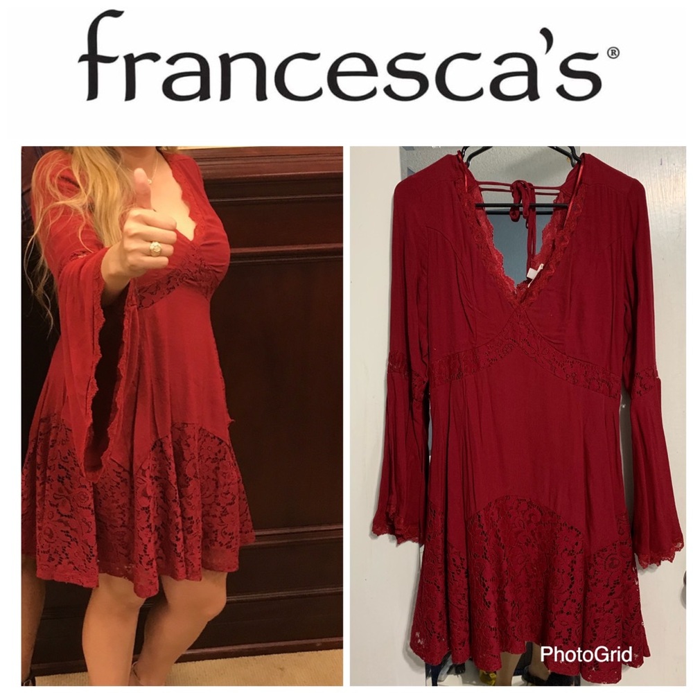 Maroon V-neck with lace dress